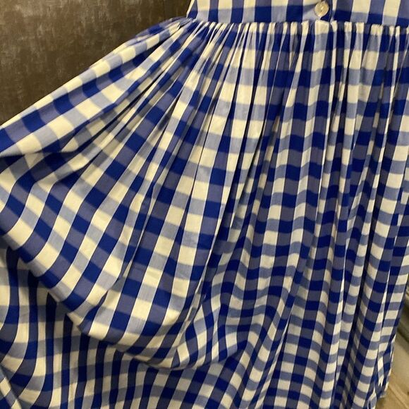 Liliana Meza Blue and White Plaid belted Midi Dress, S - Picture 7 of 11